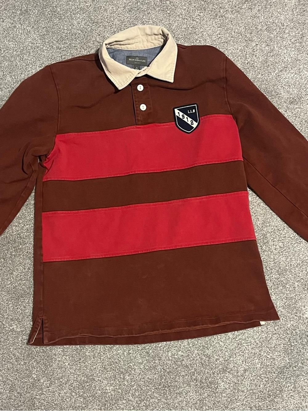 Signature Kids Rugby Shirt in Brown, Red & Cream